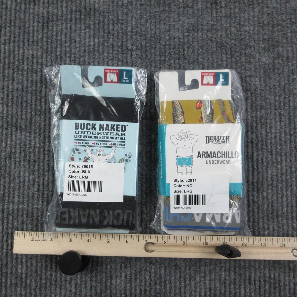 Duluth Trading Boxer Briefs Mens L Multicolor Buck Naked Armachillo 2 Pack NWT